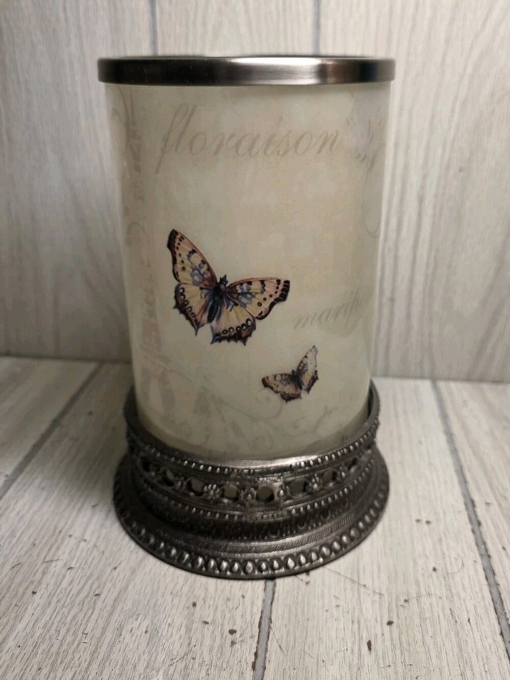 Jessica McClintock Home Butterfly Votive Candle Holder Pewter Base Heritage